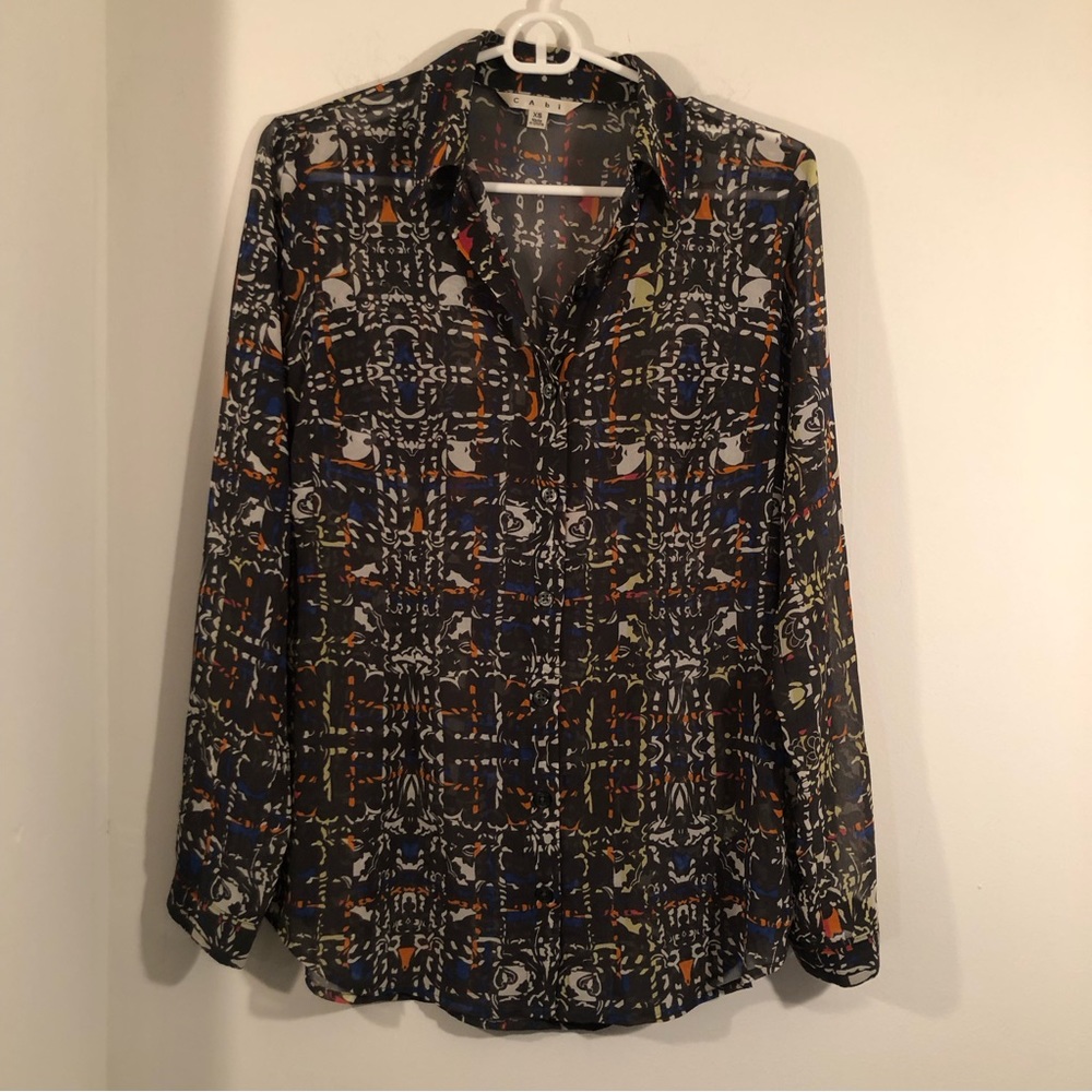 Cabi Sheer Multi Colored Button Up Long Sleeve Sh… - image 1